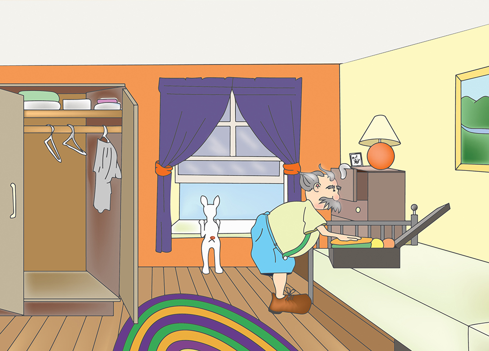 Old man packing to leave the city